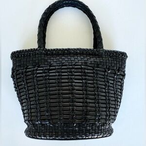 J.Crew Black Leather Woven small tote handbag